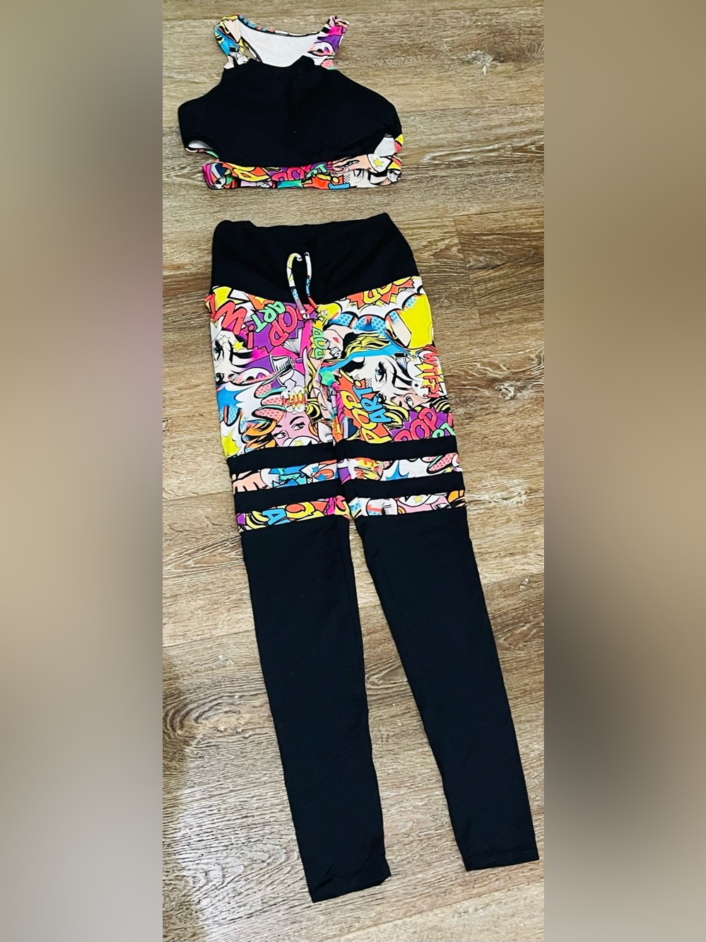 Black Leggings with Vibrant Pop-Art Panels